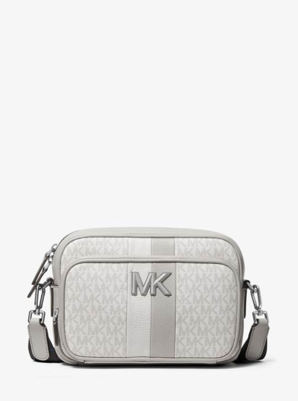 Panske Crossbody Kabelka Michael Kors Hudson Logo Stripe and Leather Siva - Tasky Michael Kors Levně | FZJHN-0258